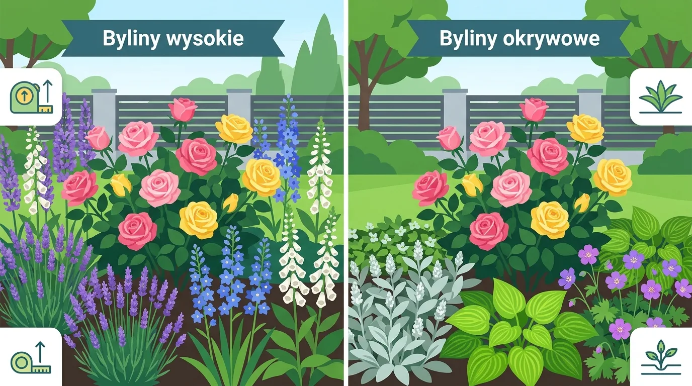 Rośliny towarzyszące różom: Byliny wysokie czy okrywowe? Porównanie